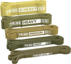 Tribe Lifting Resistance Bands for Working Out Men and Women - Set of 5 Pull Up Bands for Strength Training, Exercise Bands with Handles, Door Anchor and Bar Options for Home Gym