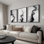 Large Framed Black and White Abstract Wall Art for Living Room, Set of 3 Modern Canvas Prints Paintings Artwork for Walls -Minimalist Pictures for Hallway, Bedroom, Office Wall Decor 24x36 In