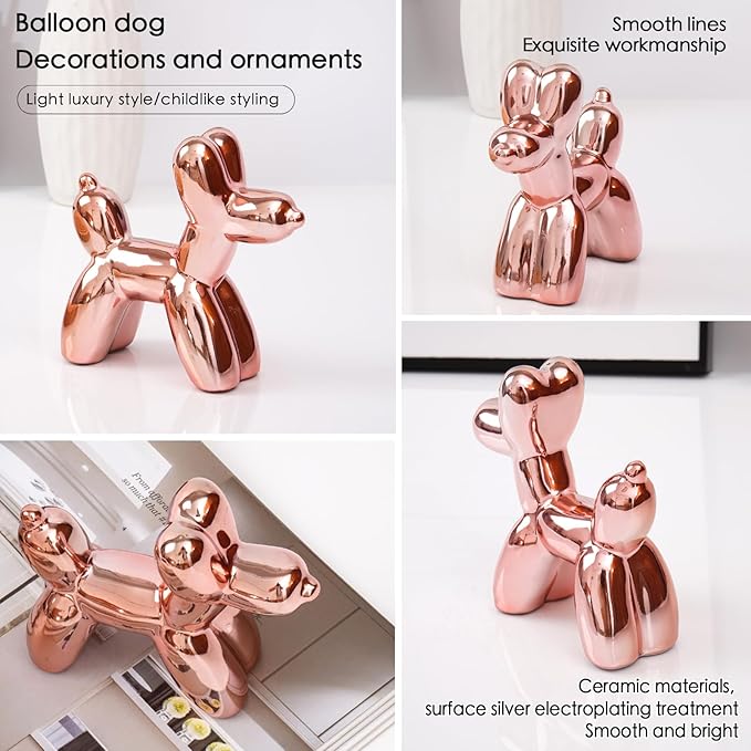 Notakia Cute Ceramics Pink Balloon Dog Statue Crafts Living Room Desktop Decorations,Handmade Modern Small Ceramic Animal Statue Ornament Home Decor Accents (Pink Balloon Dog)
