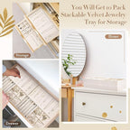 Set of 10 Stackable Jewelry Organizer Trays for Drawer 14 Inch Velvet Jewelry Drawer Insert Display Storage with Removable Divider for Necklace Earring Ring Watch Bracelet (Beige)