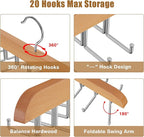 Tie Rack Hanger for Closet, 2 in 1 Belt Tie Hangers with 20 Folding Hooks, 360 Degree Rotating Wooden Tie Holder Organizer for Men Ties Belts Scarves Tank Tops Accessories, Wood (2 Pack)
