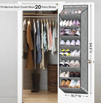 SLEEPING LAMB Over The Door Shoe Organizer for Closet with Large Deep Pockets, Narrow Shoe Rack for Door Hanging Boots Storage, Grey