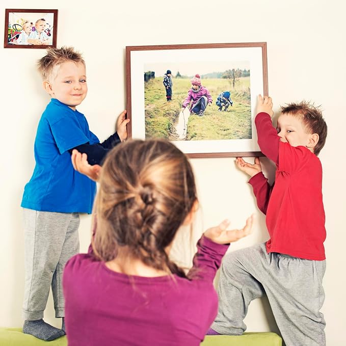 Picture Frame 5x7 with mat 4x6 Wine red frame set of 2-Modern Style Wood Composite Frames, Tempered glass table top and wall mount horizontal or vertical picture frame for home decor best gift