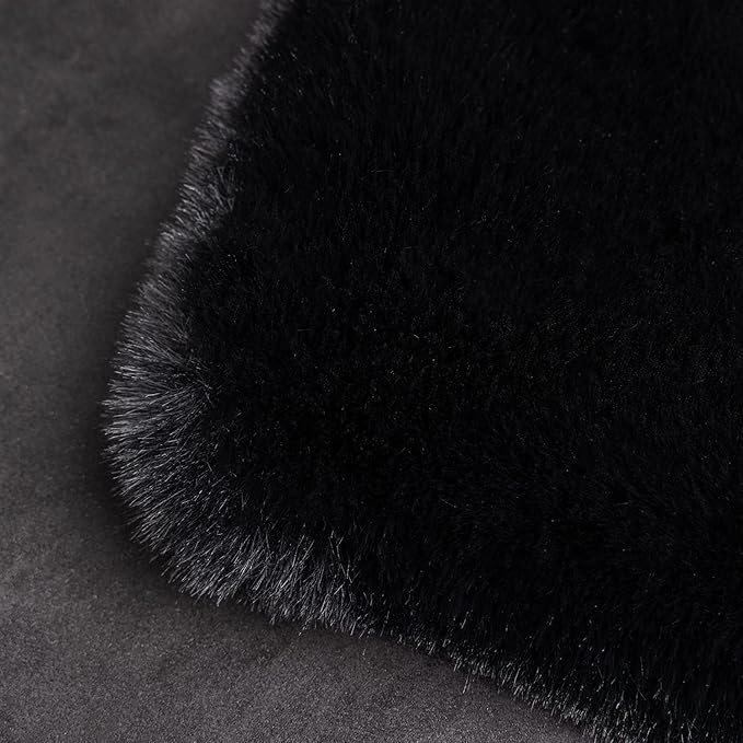 Ghouse Faux Rabbit Fur Round Rug 4ft Black Round Rugs for Bedroom Decor Fluffy Area Rugs for Living Room, no-Shedding Carpet Sheepskin Washable Rug Rome Decor