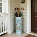 Vintage Metal Umbrella Holder Rustic Round Umbrella Stand Entryway Decorative Organizer Bucket for Home/Office/Farmhouse - Holds Multiple Umbrellas Canes & Walking Sticks (Blue)