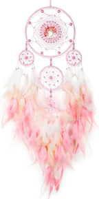 Large Dream Catchers,Crystal Life Tree,Dream Catcher for Girls,Sun Catcher,Dream Catchers for Adults,Boho Bedroom Decor,Handmade Feather Wall Decor Hanging Ornament,Hippie Gifts (Pink)