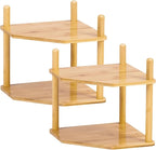 3-Tier Expandable Bamboo Corner Shelf - Dish/Plate Organizer for Cabinet, Kitchen Counter Shelf & Small Kitchen Shelf, Adjustable (6.7" H-2PC, 2-Tier)