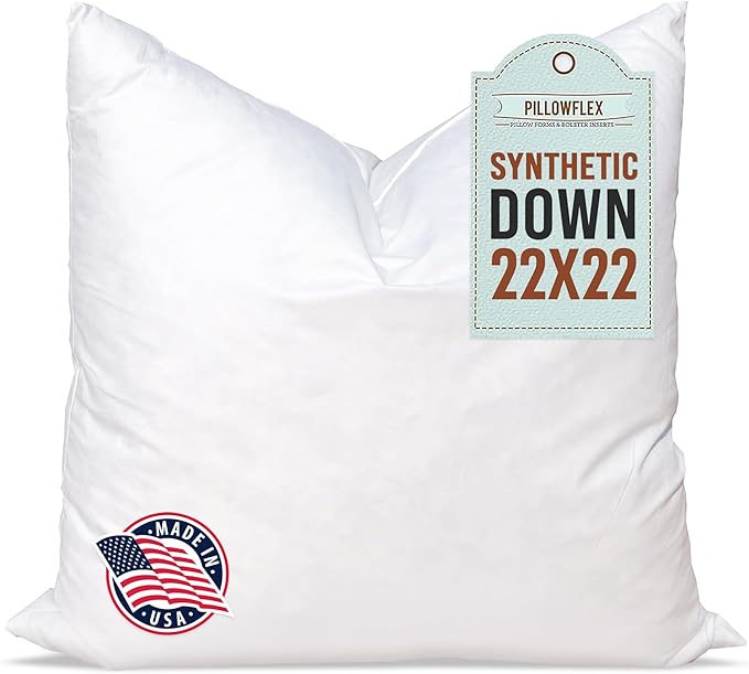 Pillowflex Synthetic Down Pillow Insert - 22x22 Down Alternative, Ultra Soft Large Square Throw Pillow, Couch Sham, Bed Sleeping - 1 Decorative Accent Form