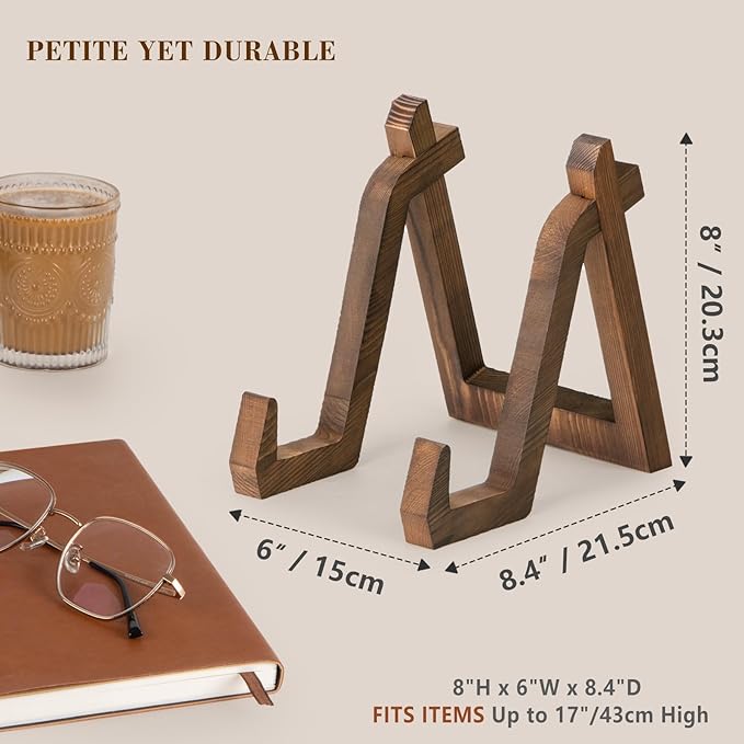 ANBOXIT Plate Display Stand, 3 Pack 8 Inch Plate Holder for Displaying, Decorative Picture Frame Dish Photo Plaque Platter Wood Stand