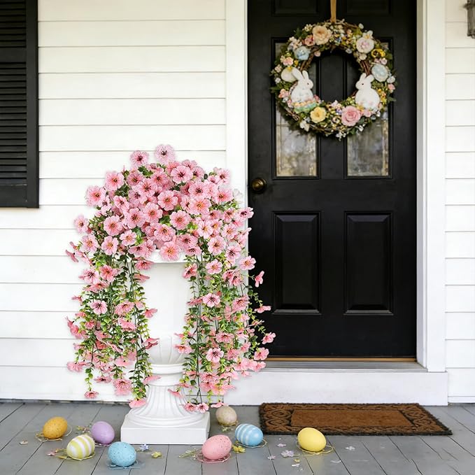 Artificial Hanging Flowers for Outdoors, UV Resistant 2PCS Fake Silk Flowers for Outside, Realistic Faux Plants for Hanging Baskets, Planters - Porch, Patio, Yard Décor (Pink)