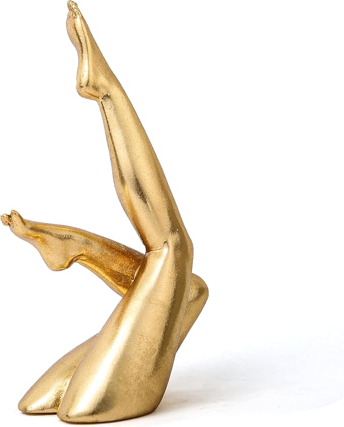 Golden Legs Sculpture - Elegant Resin Statues for Aesthetic Shelf Decor, Office Desktop & Cabinets | 4.13" D x 2.16" W x 8.46" H, Bowed Legs