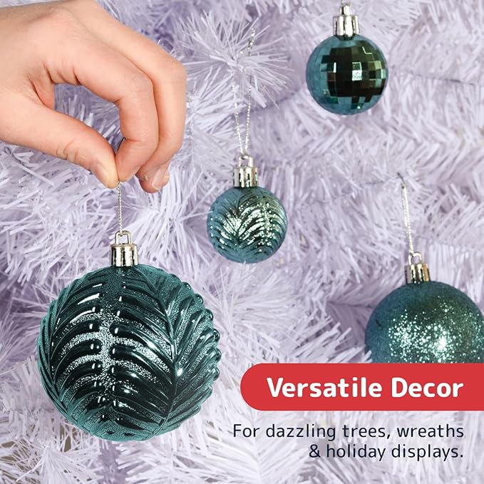 Prextex 36-Pieces Christmas Ornaments Set - Shatterproof, Festive Olive Green Christmas Tree Balls Decorations in 3 Sizes and 6 Styles with Hanging Loops for Tree, Wreath, Dazzling Holiday Party Decor