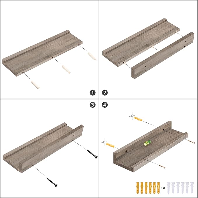 HOOBRO Floating Shelves, Wall Shelf Set of 3, 47.2 Inches Hanging Shelf with Raised Edge and Invisible Brackets, for Bathroom, Bedroom, Kitchen, Office, Living Room Decor, Greige BG92BJ01