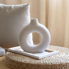 CEMABT White Donut Vase Hollow Ceramic Vase for Flowers Handmade Minimalist Boho ins Style Modern Home Decor for Wedding Dinner Table Party Living Room Office Bedroom（L，White）
