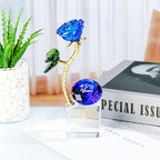 YWHL 45th Wedding Anniversary Rose Gifts for Parents, 45 Years Happy Anniversary Sapphire Gift for Couples, Romantic Sapphire Wedding Keepsake for Wife Her, Crystal Rose Figurine with Blue Diamond