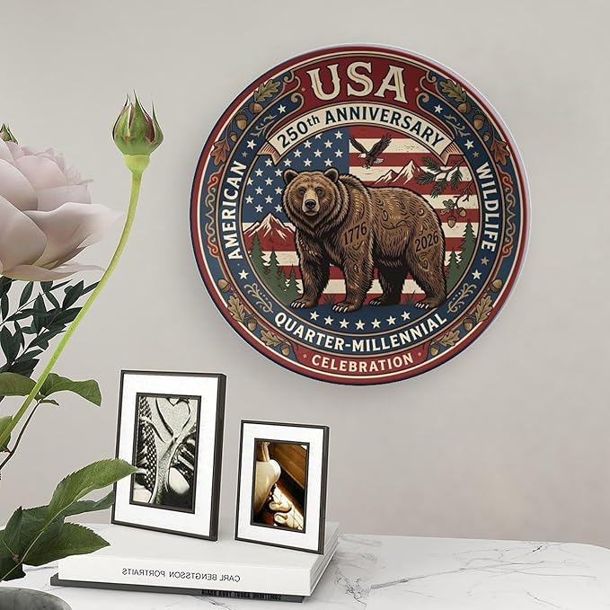 250th Anniversary Decorative Plates 8 Inch Vintage Wildlife Patriotic Decorations Commemorative Plates with Stand Memorial Day 4th of July Veterans Day Home & Office