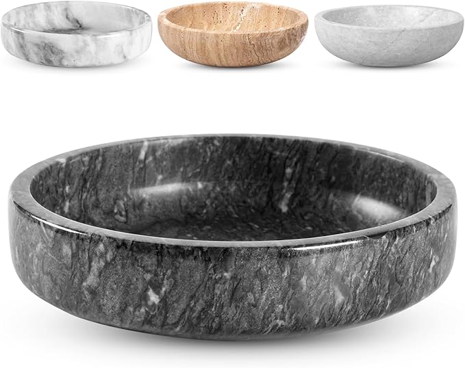 FNTSTICGOODS Marble Decorative Bowl - 7.5" Natural Black Solid Marble Centerpiece - Handmade Stone Fruit Bowl - Catch-All or Key Bowl for Kitchen - Modern Minimalist Decor