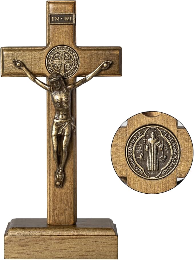 KUXBET Wood Standing Cross 5inch Small Crucifix - Jesus Christ Wall Cross Crucifix for Table or Wall Decor Home Decoration (5.5" L x 2.4" W)