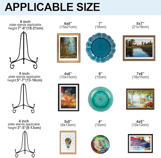 Vivinin 6 Pack Plate Stands for Display, Holder for 4 Inch Pictures, Metal Frame Stand and Artwork Display