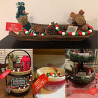 Christmas Wood Bead Garland with Tassels, Rustic Farmhouse Tiered Tray Holiday Decorations, Red and White Wooden Bead with Jute Rope Plaid Tassel, Country Xmas Home Decor (Xmas Red & Green & White)