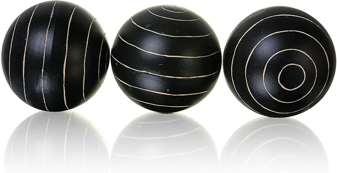 Decorative Orbs for Bowls and Vases, Circle Pattern, 4 inch Resin Round Sphere Balls, Set of 3, Living Room Coffee Table Centerpiece