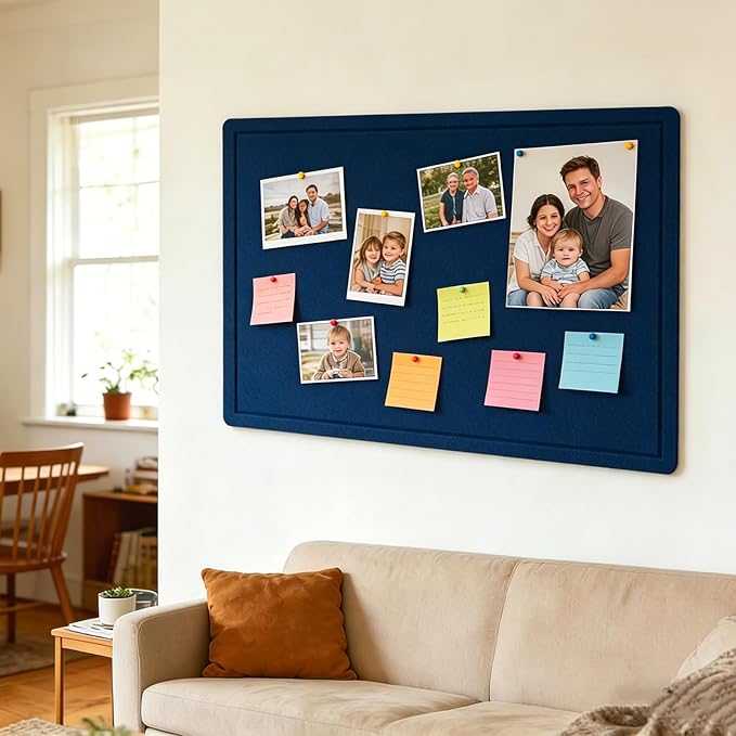 Cork Board Alternative, Decorative Foldable Felt Bulletin Board 24 * 16 Inches, Alternative Photo Board Self-Adhesive Vision Board, Decorative Pin Board (Rectangle Dark Blue)