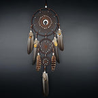 Bohemian Brown Dream Catcher with Moon Accent, Multi-Rings & Natural Feathers – Handmade Native American Style Wall Decor for Bedroom, Living Room, Boho Home Decoration & Gift(Brown 3 Rings)
