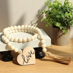 Meplait Love Wooden Bead Garland with Tassel, Decorative Beads Home Decor Farmhouse Tassel Garland Boho Decor for Tiered Tray（38in）