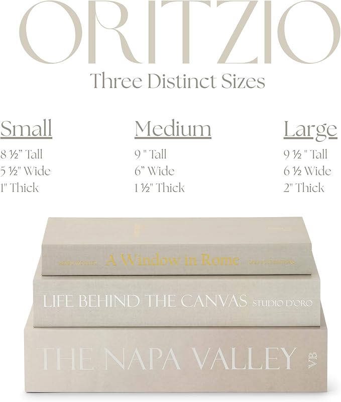 ORITZIO Oversized Set of 9 Faux Books with Hidden Storage (Black), Fashion Books, Coffee Table Accessory, Bookshelf Decor, Home Staging