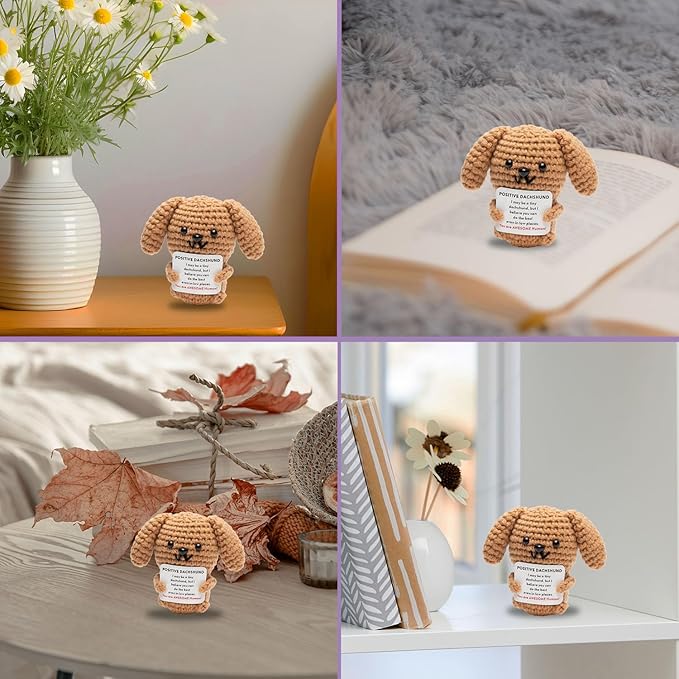 Funny Handmade Crochet Dachshund for Women Men, Positive Emotional Support Dachshund, Valentine's Day Gift, Birthday Basket Gift for Home Decorations