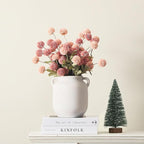 Ceramic Flower Vase Home Decor - 7.6 Inch Farmhouse Rustic White Table Vases with Handle Living Room Decoration Decorative Vintage Pottery for Kitchen Shelf Coffee Dining Desk Bookshelf Fireplace