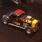 GENUINQ Vintage Hot Rod Metal Car Model Retro Classic Car Decor, Handmade Collectible Vehicle Figurine with Flame Design for Home, Office, Man Cave Decor & Gift