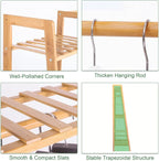Bamboo Clothes Rack with 7 Tier Storage Shelves Clothing Hanging Stand for Small Spaces Children's Wardrobe Closet, Multifunctional Plant Stand