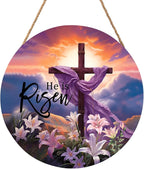 Harooni He is Risen Easter Wreaths for Front Door Decor He is Risen Sign Religious Floral Cross Door Wreath He Has Risen Easter Wooden Decorations 12in Spring Easter Door Hanger for Home Wall Proch