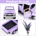 Lavender Metal Truck with Lavender Bouquet Farmhouse Vintage Mini Metal Truck Pickup Farm Tiered Tray Decor for Farmhouse Country Home Elegant Purple Pickup Table Decorations