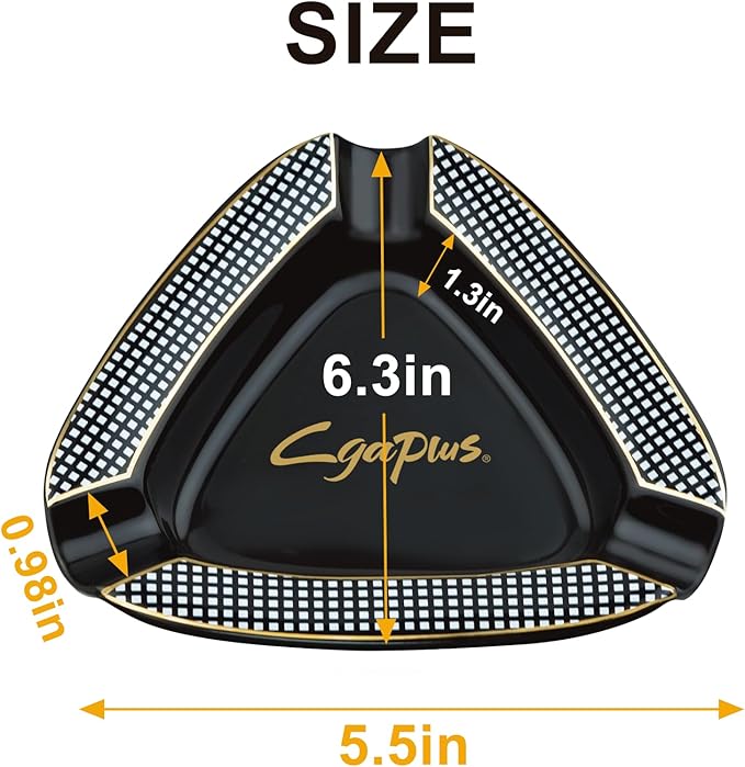 Cigar Ashtray Triangle- Large Rest Outdoor Cigars Ash tray for Patio/Outside/Indoor Ashtray (Black)