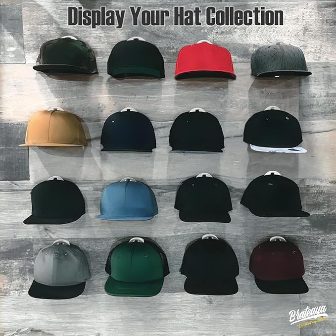 Hat Hangers for Wall, Stronge Adhesive Hat Holders Display, No Driling Caps Holder Organizer, 20 Pack Hat Hook for Baseball Caps, Wall Mounted Cap Rack, Translucent Black