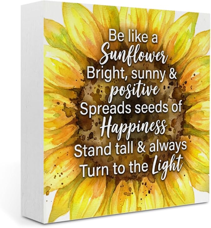 Sunflower Decorations Sunflower Desk Accessories Inspirational Desk Decor Summer Decorations Wooden Box Sign for Home Office Farmhouse Table Shelf