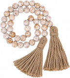 IMIKEYA Wooden Beads Garland: Farmhouse Wood Bead Garland with Tassels Boho Wall Hanging for Home Decor Tiered Tray Rustic Wood Prayer for Coffee Table Decor