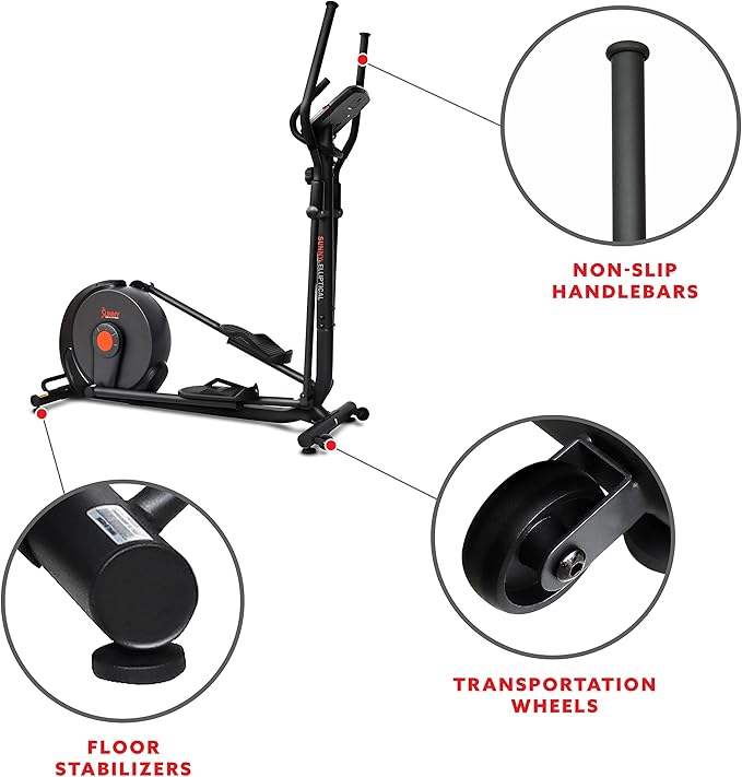 Sunny Health & Fitness Power Stride Smart Elliptical with 17.7" Stride & Pulse Sensor, 16 Level Magnetic Resistance Cross Trainer for Home Full Body Workout with SunnyFit App, Optional Electromagnetic