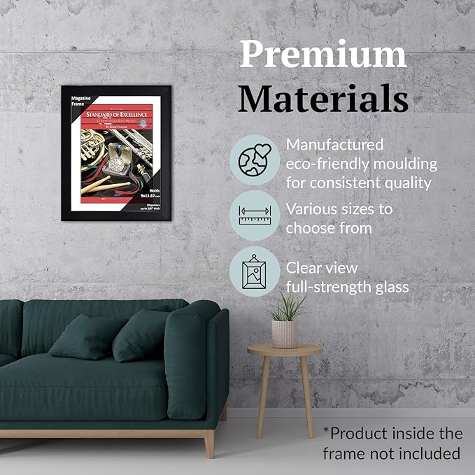 Creative Picture Frames 9 x 11.87 Magazine Frame with Full-Strength Glass, Holds Up To A 1/4" Thick Media with Installed Hangers for Easy Mounting, 11x14 Black Frame with White Mat