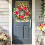Yastouay Spring Summer Wreaths for Front Door, 24 Inch Large Spring Summer Door Wreath with Vibrant Peonies Hibiscus Flowers, Spring Wreath for Front Door Farmhouse Porch Wall Window Indoor Outdoor