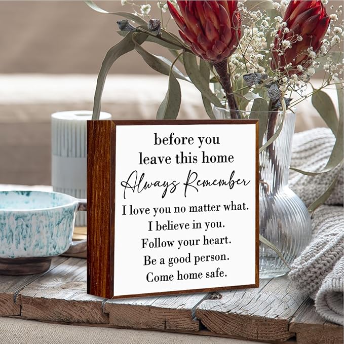 Inspirational House to live in Farmhouse, Entryway Decor Wooden Box, Always Remember You are Braver Than You Think Rustic Wood Block Plaque Box Sign for Family Friends Shelf Table Decoration. （white）