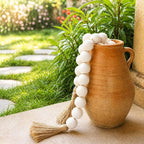 OMISHE Extra Large Wood Bead Garland White with 1.6" Diameter Wooden Beads and Tassels, 41" Long Rustic Farmhouse Country Decorative Beads for Home Tiered Tray Decor, White