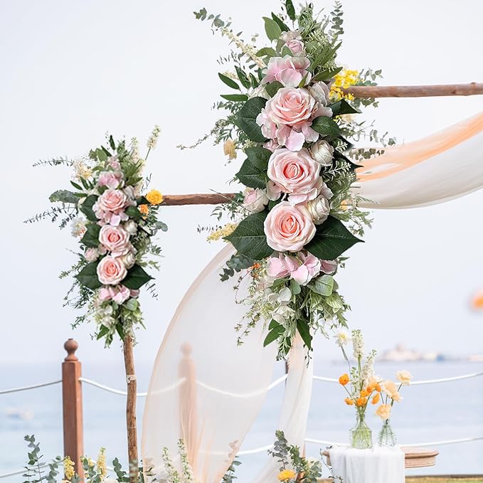 Artificial Flower Swag, Silk Rose Hydrangea Swag Arch Garland, Front Door Decorative Floral Swags, Wedding Arch Flowers, Rustic Artificial Floral Swag for Door Lintel (B)