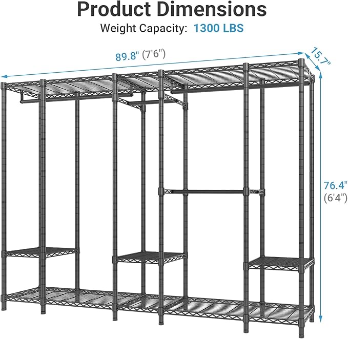 VIPEK V50 Extra Large Portable Closet Rack Bedroom Armoire Freestanding Wardrobe Closet, Heavy Duty Clothes Rack Multi-Functional Metal Clothing Rack for Hanging Clothes, Max Load 1300lbs, Black