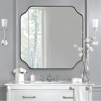 ANDY STAR 30"x30" Chrome Square Mirror, Polished Nickel Scalloped Bathroom Mirror for Over Sink, Modern Decorative Mirror with Designer Rounded Notched Corners, Anti-Rust SUS304 Frame