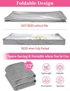 3-Inch High Under Bed Storage Containers, Low Profile Underbed Bins, NO RIGID STRUCTURE, Foldable Clothes Storage Organizer w/Lid & Zipper, Shallow Storage for Low Beds, Couches & Cribs, 2-Pack, Gray