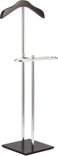 MyGift Brown Wood and Metal Valet and Suit Stand, Executive Men's Garment Organizer Rack Coat and Pants Hanger