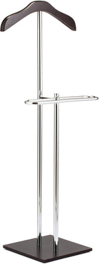 MyGift Brown Wood and Metal Valet and Suit Stand, Executive Men's Garment Organizer Rack Coat and Pants Hanger